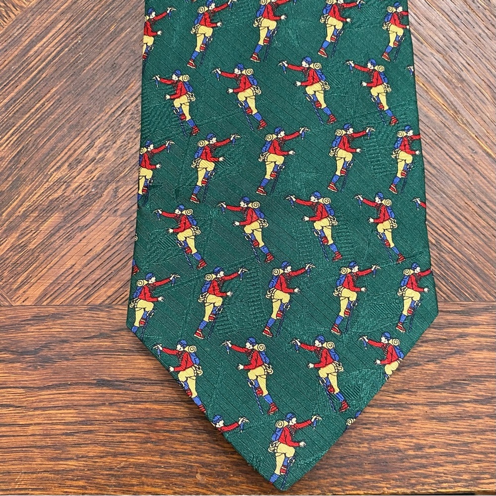 Tommy Hilfiger Men’s Tie Green Outdoorsman Hiker Preppy Novelty Italian Silk USA